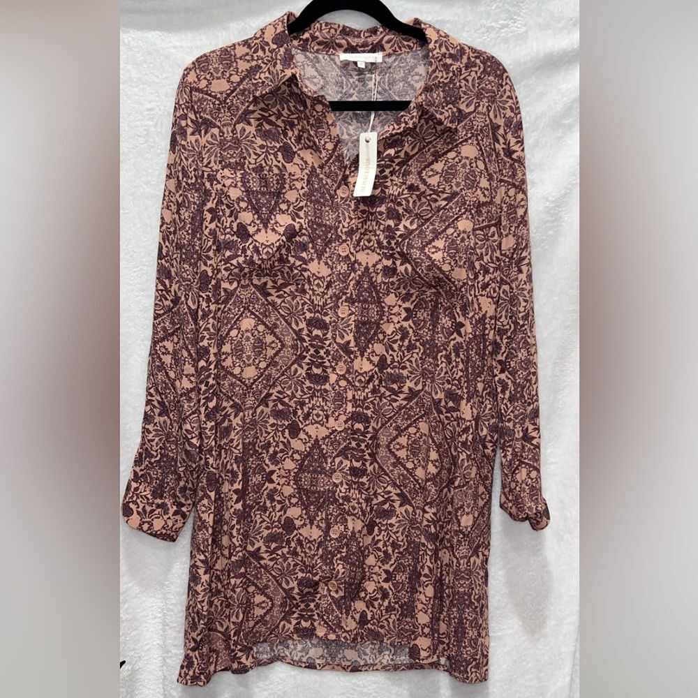 Women’s Olivaceous Long Sleeve Dress in Brown and Cream Size‎ Medium